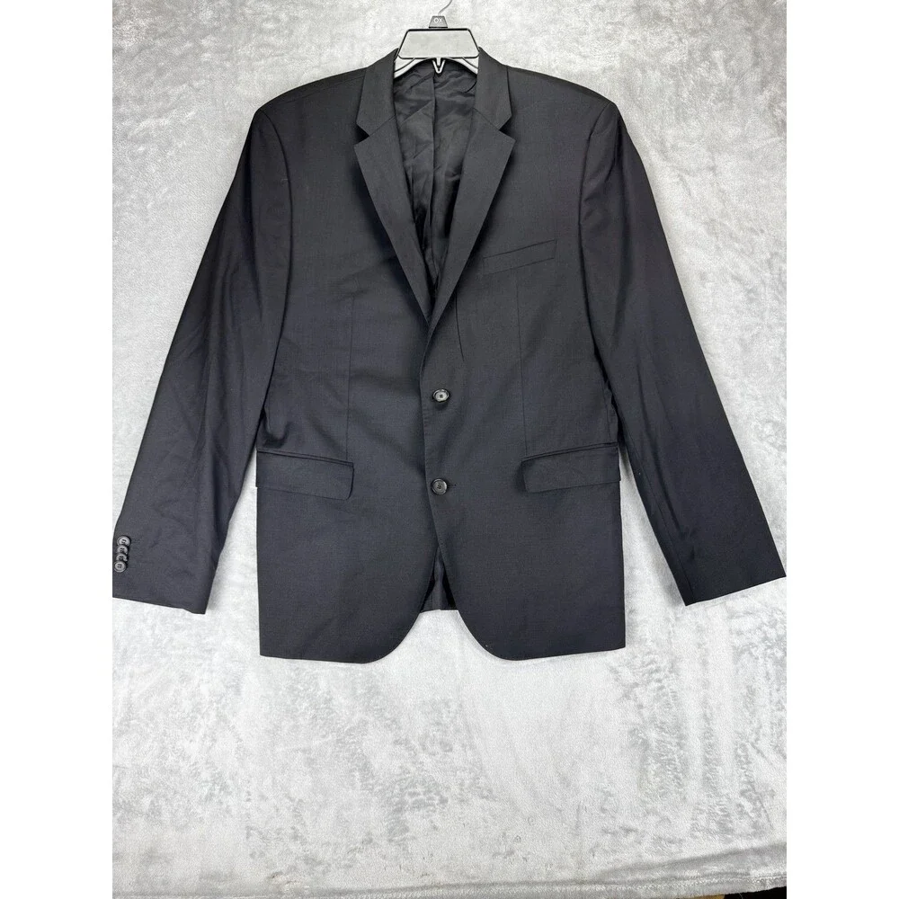 Hugo Boss Mens 44R Blazer Sport Coat Black Wool Super 120 Italy money